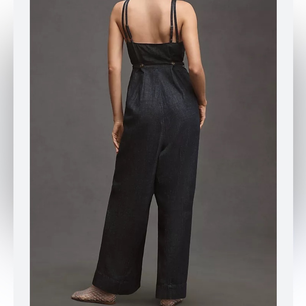 Anthropologie Charcoal Black Spaghetti-Strap Wide-Leg Jumpsuit - Picture 2 of 13